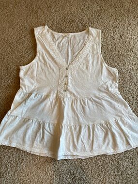 Maurices White Sleeveless V-Neck Tiered Tank with Button Detail